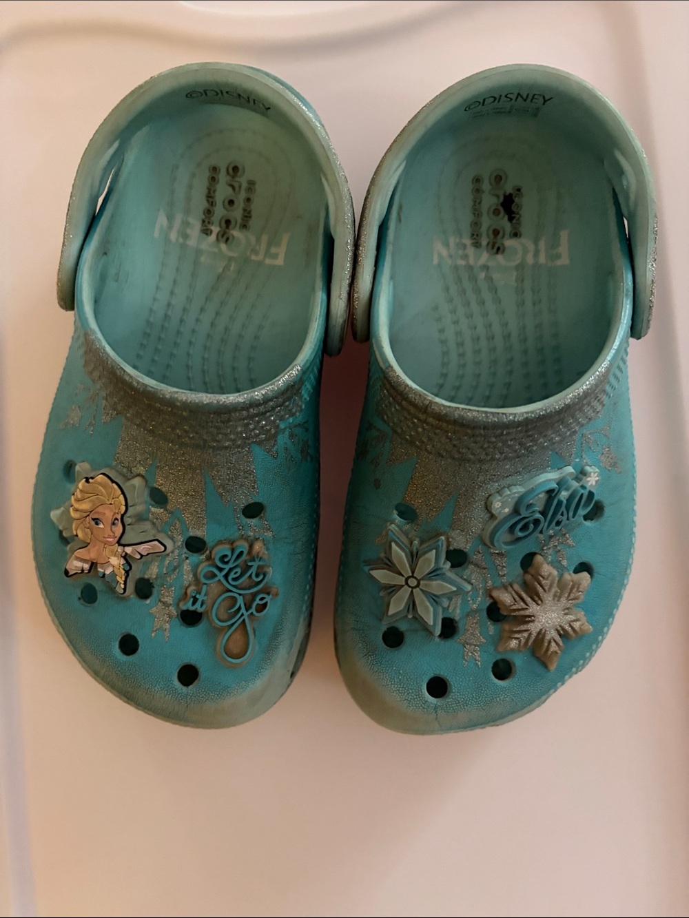 Disney Frozen Elsa Aqua Blue Kids Slip-On Clogs with Charms